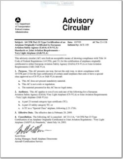 AC-23-11B 14 CFR Part 23 Type Certification of an Airplane Originally Certified to European Aviation Safety Agency (EASA)(CS-VLA) Standards or Joint Aviation Requirements - Very