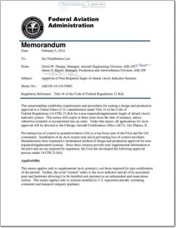 FAA-AIR-100-14-110-PM01 Approval of Non-required Angle of Attack (AoA) Indicator Systems