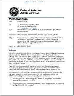 FAA-AIR-100-14-140-DM13 Deviation to FAA Order8120.23, Certificate Management of Production Approval Holders, Appendix I, Preparation Instructions for FAA Form 8100-6, Noncompliance