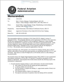 FAA-AIR-100-141003-001 Approval of Deviation to FAA Order 8130.2G for Crew Training