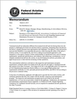 FAA-AIR-100-15-110-DM44 Deviation to FAA Order 8130.34C, Airworthiness Certification of Unmanned Aircraft Systems and Optionally Piloted Aircraft, Regarding Inspection and