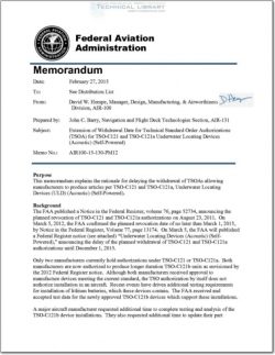 FAA-AIR-100-15-130-PM12 Extension of Withdrawal Date for TSOA for TSO-C121 and TSO-C121a Underwater Locating Devices (Acoustic) (Self-Powered)