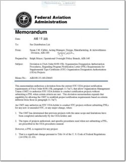 FAA-AIR-100-15-140-DM45 Deviation to FAA Order 8100.15B, Organization Designation Authorization Procedures, Regarding PNL Requirements for STC ODA Projects