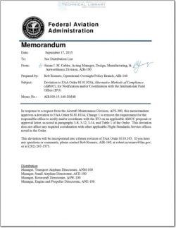 FAA-AIR-100-15-140-DM48 Deviation to FAA Order 8110.103A, Alternative Methods of Comliance (AMOC), for Notification and or Coordination with the IFO