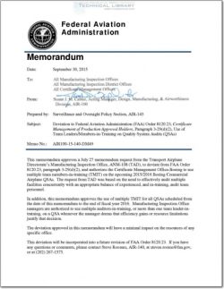 FAA-AIR-100-15-140-DM49 Deviation to FAA Order 8120.23, Certificate Management of Production Approval Holders, Paragraph 3-29(d)(2), Use of Team Leaders-Members in Training on QSAs