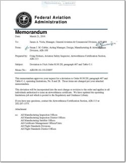 FAA-AIR-100-16-110-DM07 Deviation to FAA Order 8130.2H, paragraph 467 and Table C-1