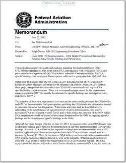 FAA-AIR-100_2013-06-27 Order 8100.15B Implementation - ODA Holder Proposal and Rationale for Retained FAA Specific Findings and Participation