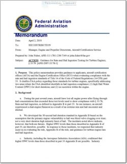 FAA-ANE-2007-33.78-1 Guidance for Rain and Hail Ingestion Testing for Turbine Engines