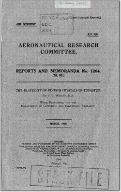 ARC-RM-1264 The Elasticity of Pintsch Crystals of Tungsten