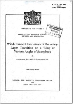 ARC-RM-2968 Wind Tunnel Observations of Boundary Layer Transition on a Wing at Various Angles of Sweepback