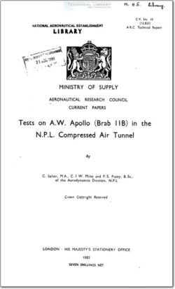 ARC-CP-40 Tests on AW Apollo (Brab IIB) in the NPL Compressed Air Tunnel